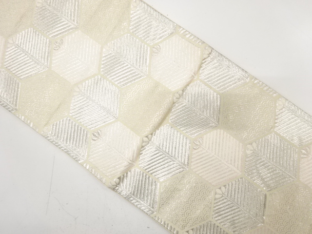 JAPANESE KIMONO / ANTIQUE FUKURO OBI / SILK / WOVEN SEIGAIHA & YOUNG PINE